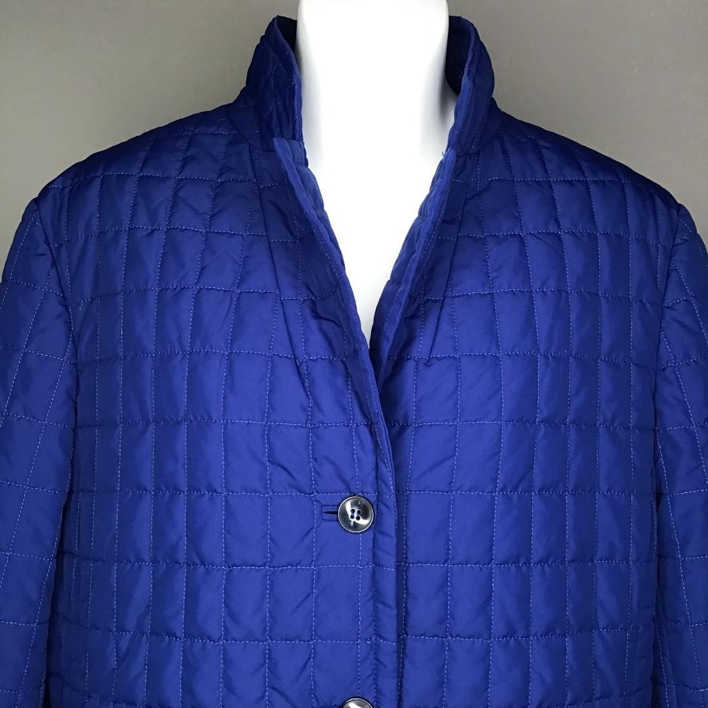 Talbots Royal Blue Quilted Jacket Petites Sz 14Button Front Casual Resortwear